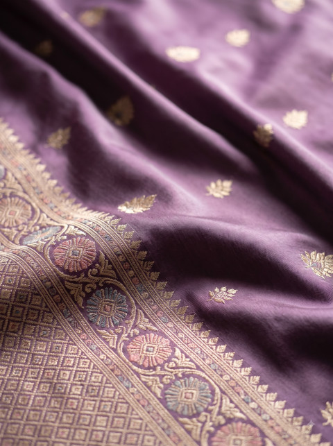 Banarasi Saree AI Flat Lay Textile Product Photography Prompt Folded Border Weave