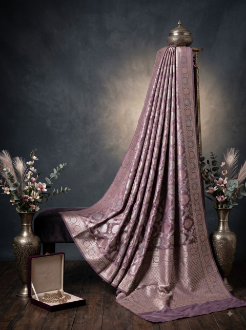 Banarasi Saree AI Ghost Mannequin Product Photography Prompt Royal Studio Decor