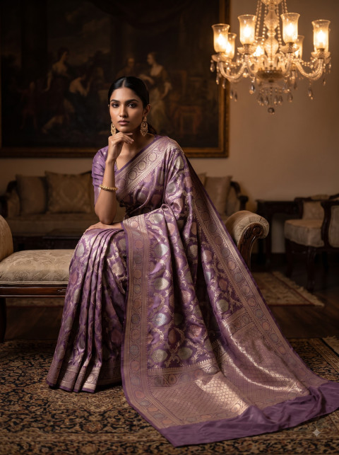Banarasi Saree AI Luxury Lifestyle Fashion Photography Prompt Chandelier Parlor