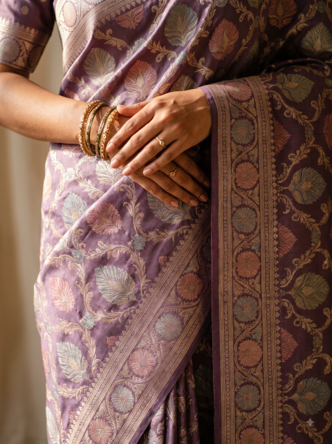Banarasi Saree AI Macro Detail Product Photography Prompt Handcrafted Weave And Bangles