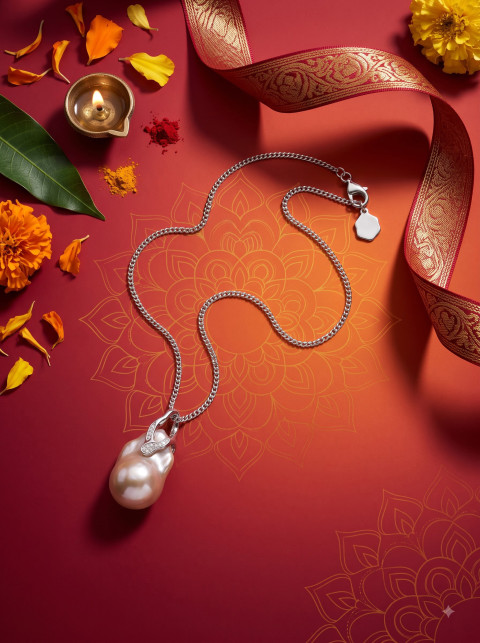 Baroque Pearl Pendant AI Indian Festive Flat Lay Product Photography Prompt