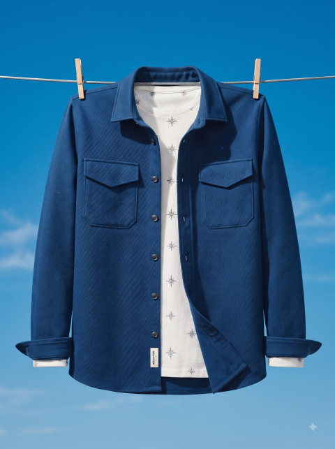 Blue Overshirt Clothesline Outdoor Shot