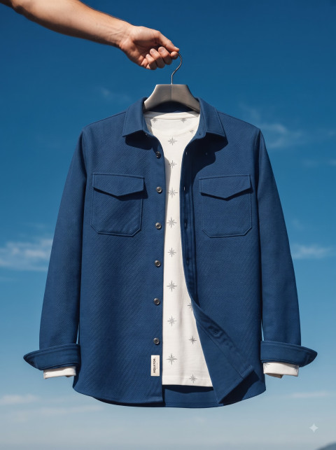 Blue Overshirt Hand Held Outdoor Shot