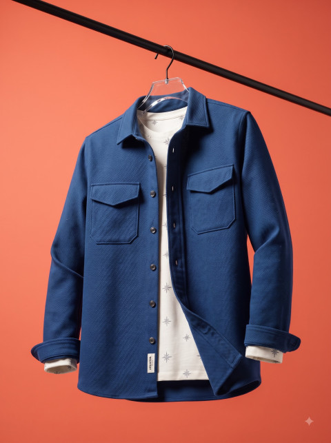 Blue Overshirt Hanger Studio Shot