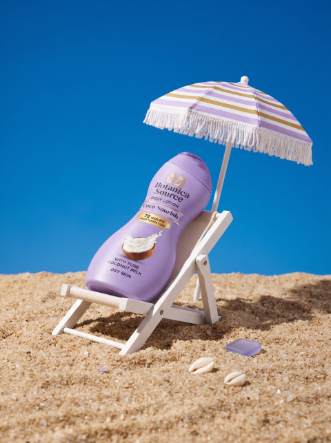 Body Lotion AI Product Photography Prompt Miniature Beach Lounger