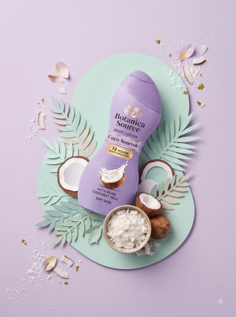 Body Lotion AI Product Photography Prompt Paper Craft Tropical Art