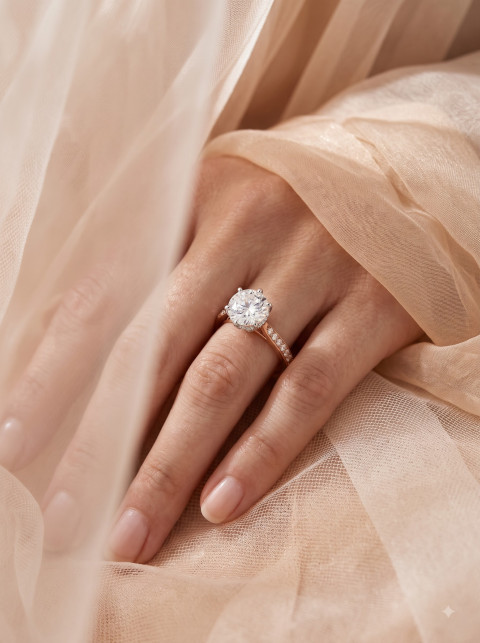 AI Rose Gold Diamond Ring Photoshoot Prompts & Studio Packshots - Angle 2