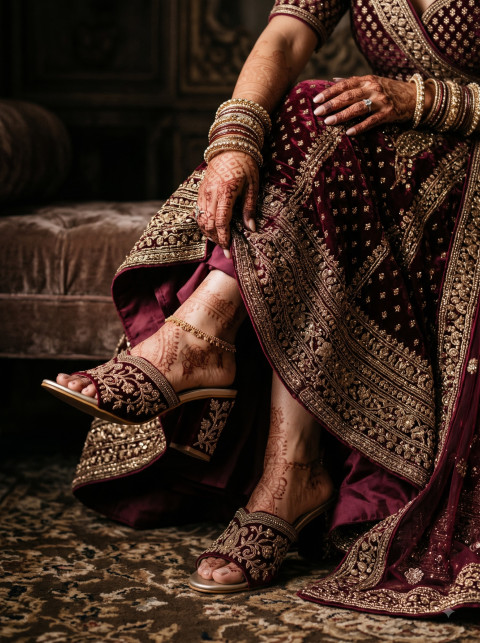 Bridal Heels AI Lifestyle Product Photography Prompt Full Velvet Attire