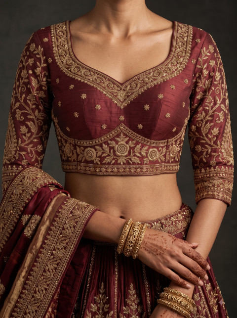 Bridal Embroidered Raw Silk Blouse & Lehenga AI Fashion Photography Prompts - Angle 3