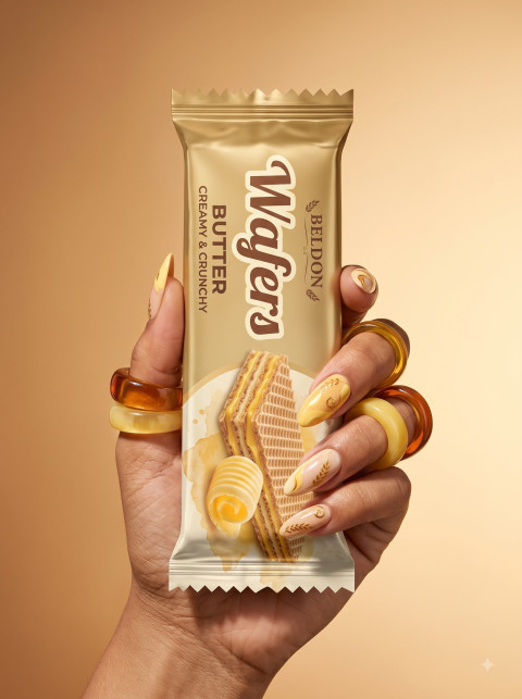 Butter Wafer Editorial Hand Model Product Photography Prompt Chic Acrylic Rings