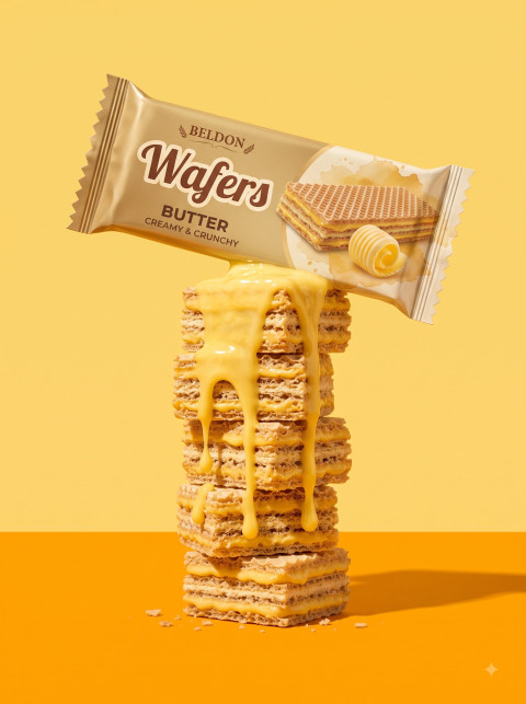 Butter Wafer Macro Studio Product Photography Prompt Dripping Cream Stack