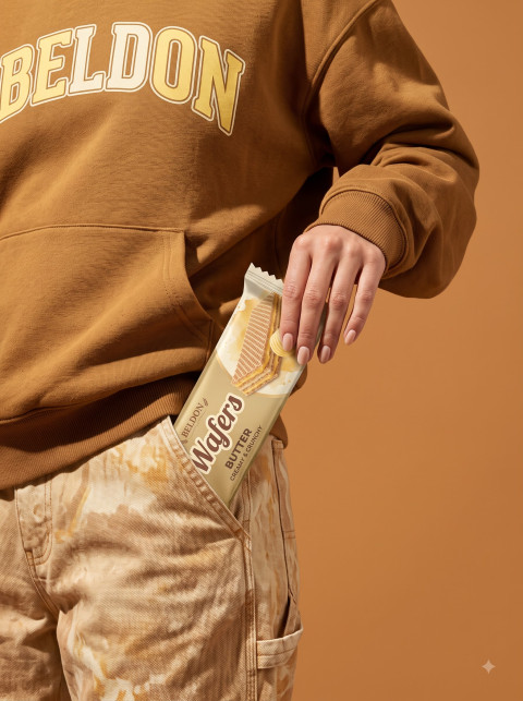 Butter Wafer Streetwear Lifestyle Product Photography Prompt Casual Hoody Pocket