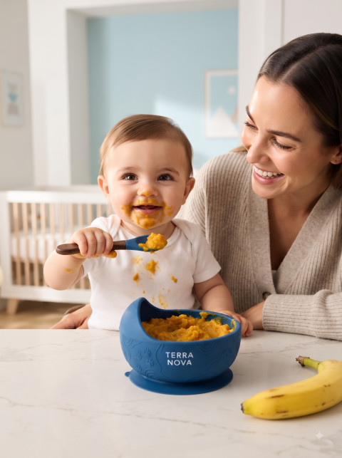 Silicone Baby Feeding Bowl & Spoon Commercial Ecommerce Photoshoo - Primary Shot