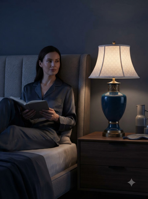 Ceramic Table Lamp Evening Reading Lifestyle Shot