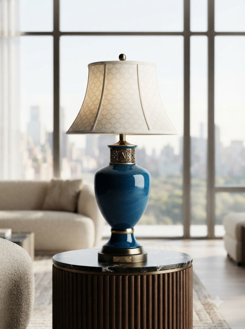 Ceramic Table Lamp Hero Packshot with City View
