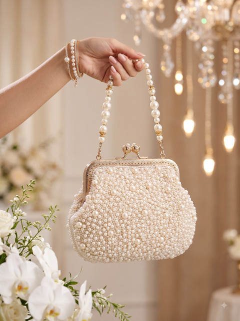 AI Pearl Clutch Bag Photography Prompts Elegant Studio & Lifestyle Collection - Angle 2