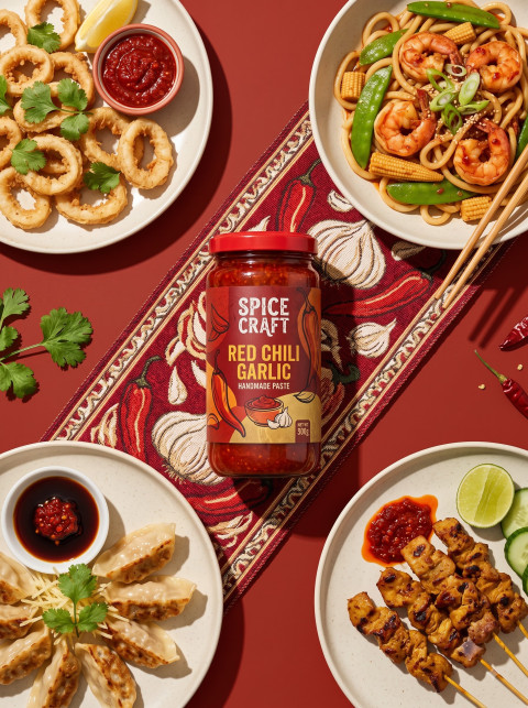 Chili Paste Jar Overhead Asian Food Flat Lay