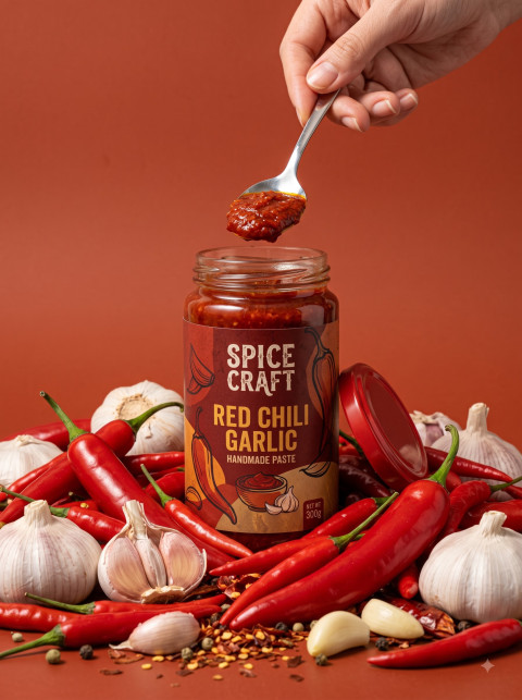 Chili Paste Jar With Spoon Presentation Photography