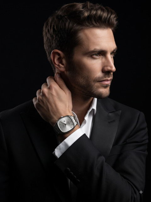 Classic Tuxedo Menswear AI Luxury Fashion Product Photography Prompt Dramatic Studio Portrait