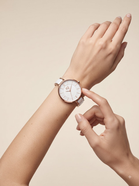 Luxury Women Ceramic Watch Commercial Photoshoot Prompts - Angle 3