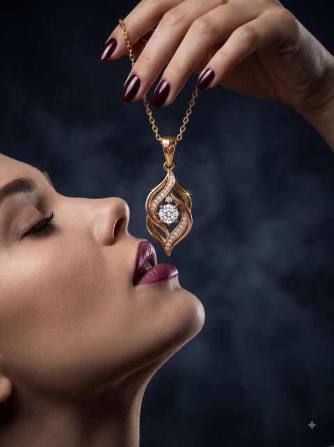 Close-Up Woman and Gold Pendant Jewelry Photography Prompt 