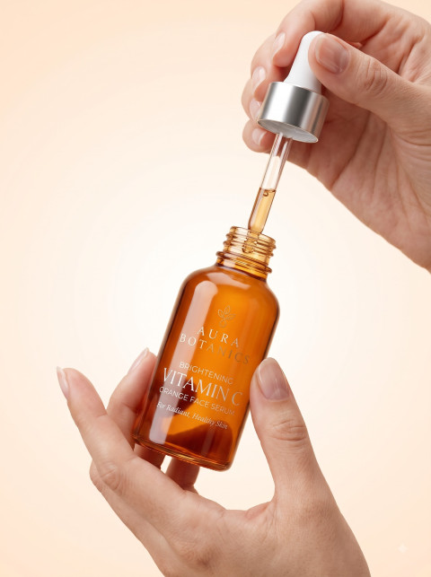 Commercial In-Use Skincare Product Photography Prompt Female Hands Vitamin C Face Serum Dropper