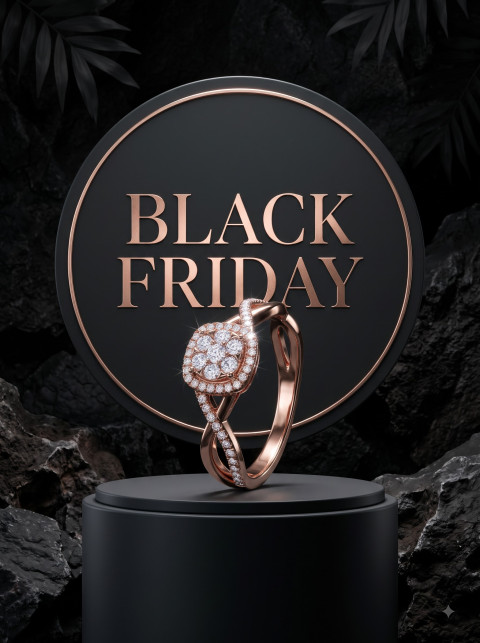 Commercial Jewelry AI Product Photography Prompt Black Friday Rose Gold Diamond Ring Podium 