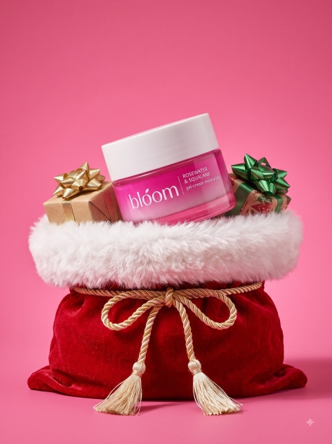 Commercial Still Life AI Product Photography Prompt Christmas Moisturizer Gift Sack