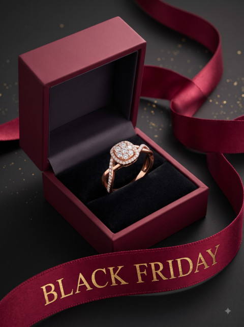 Commercial Studio Jewelry Product Photography Prompt Open Velvet Box Rose Gold Diamond Ring Black Friday 