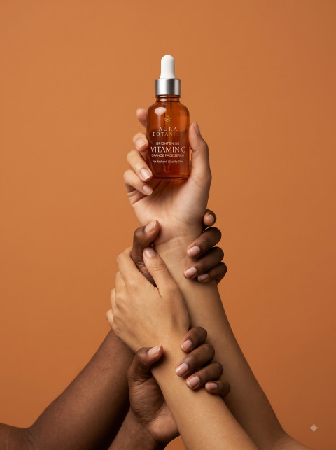 Conceptual Diversity Beauty Product Photography Prompt Vitamin C Face Serum Interlocking Arms