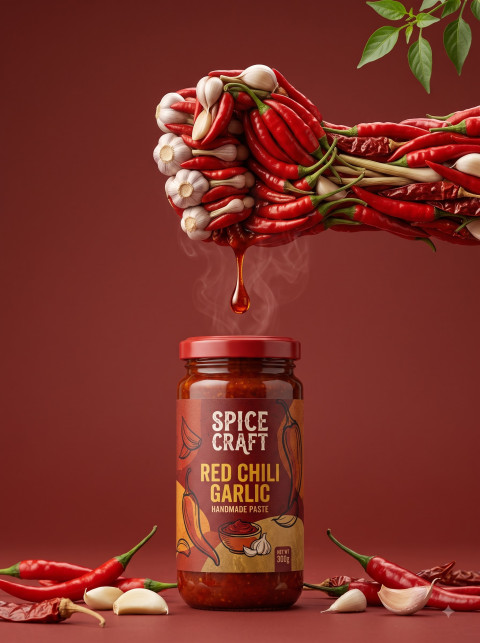 Conceptual Garlic Chili Fist Sauce Drop Photography