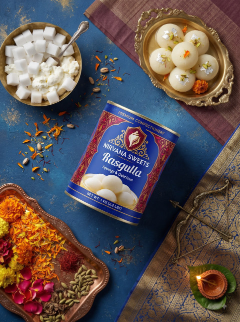 Diwali Rasgulla Tin Premium Confectionery Photography Prompts - Primary Shot