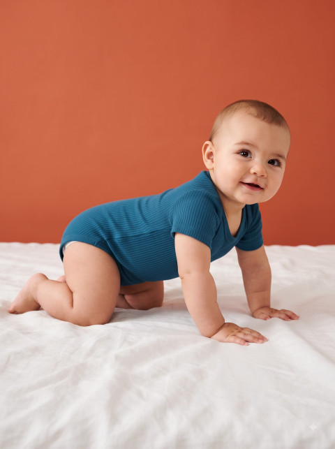 Crawling Baby in Ribbed Bodysuit AI Commercial Lifestyle Photography Prompt