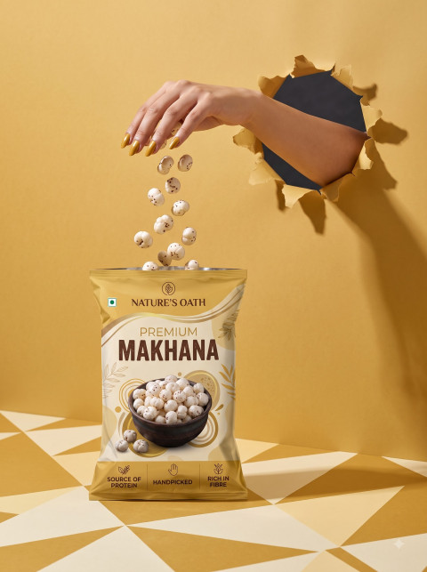 Creative Concept Product Photography Prompt Hand Tearing Paper Dropping Makhana