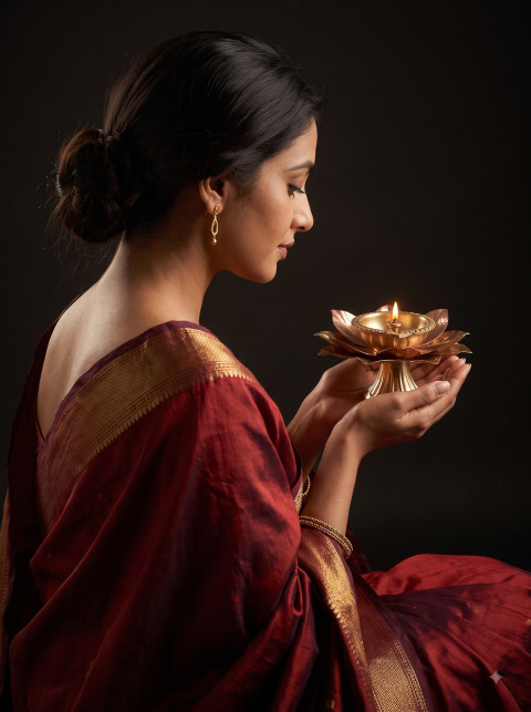 Decorative Diya Cinematic Product Photography Prompt Woman Holding Lamp