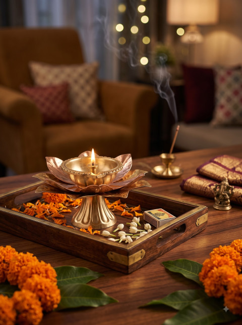 Decorative Diya Lifestyle Product Photography Prompt Living Room Decor