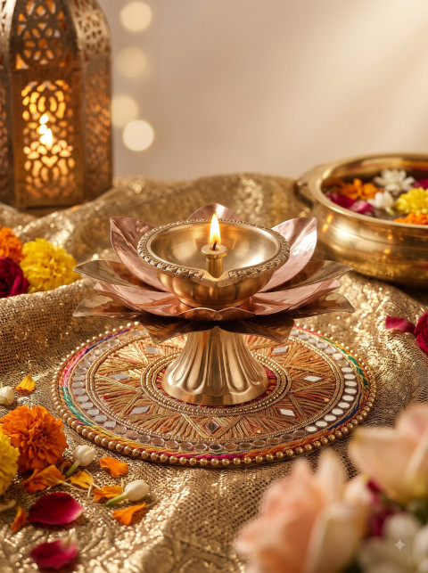 Decorative Diya Luxury Product Photography Prompt Shimmering Gold Setting