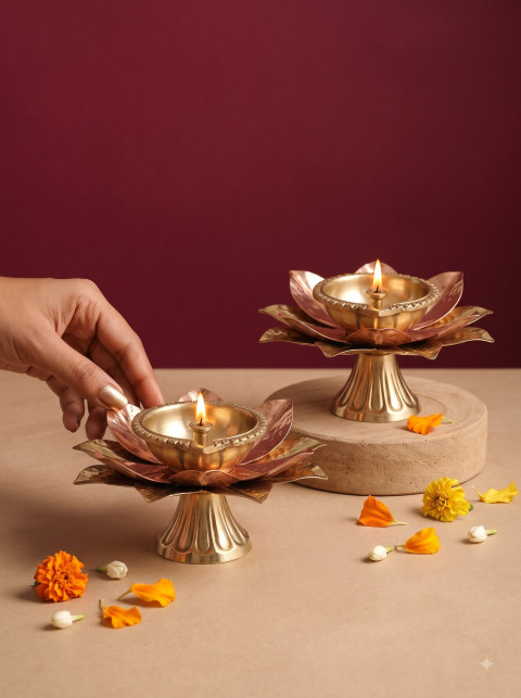 Decorative Diya Minimalist Product Photography Prompt Twin Podium Display