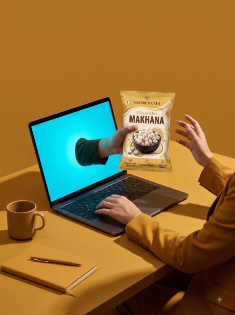 Digital Commerce Advertising Product Photography Prompt Laptop Screen Delivering Makhana