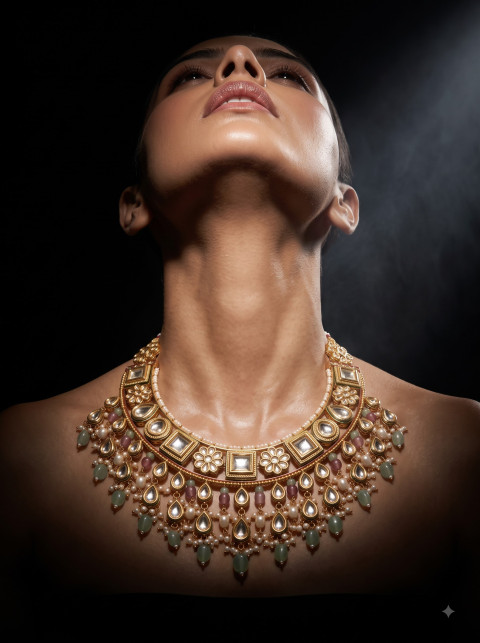 Bridal Kundan Necklace Royal Heritage & High-Fashion Studio AI Photography Prompts - Primary Shot
