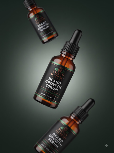 AI Beard Growth Serum Photography Prompts with Rustic Elements - Angle 3