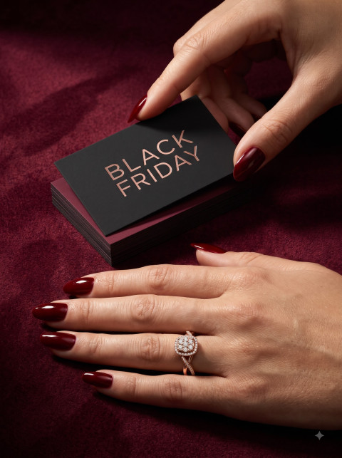 Editorial Jewelry Product Photography Prompt Model Hands Rose Gold Diamond Ring Black Friday Sale 