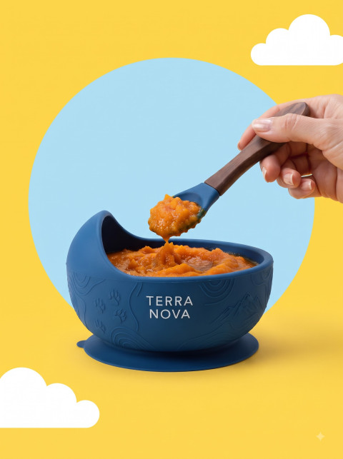 Editorial Product Photography Prompt Mother Feeding Puree with Baby Spoon