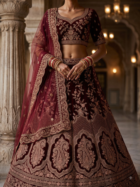 Embroidered Lehenga Waist and Bridal Bangles Macro Product Photography Prompt