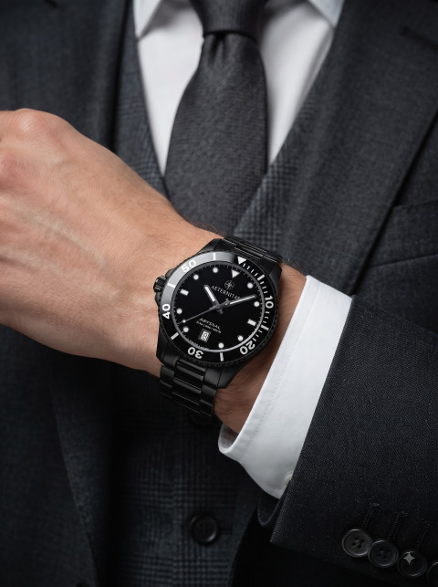 Executive Diver Watch AI Editorial Product Photography Prompt Tailored Wool Suit