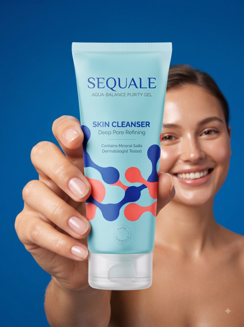 Face Cleanser Tube in Model Hand Portrait