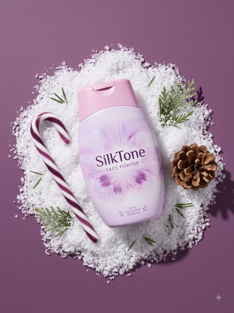 Face Powder Product Photography Snow Candy Cane Christmas Theme 