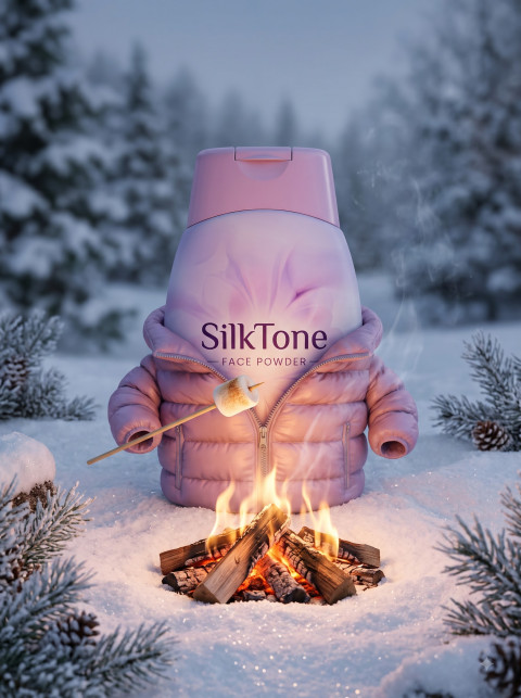 Face Powder Product Photography Winter Campfire Christmas Theme 