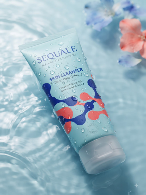 Facial Gel Cleanser with Water Ripples and Flowers