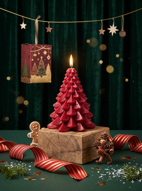 AI Festive Pine Candle Product Photography Prompts and Studio Styling Collection - Angle 3